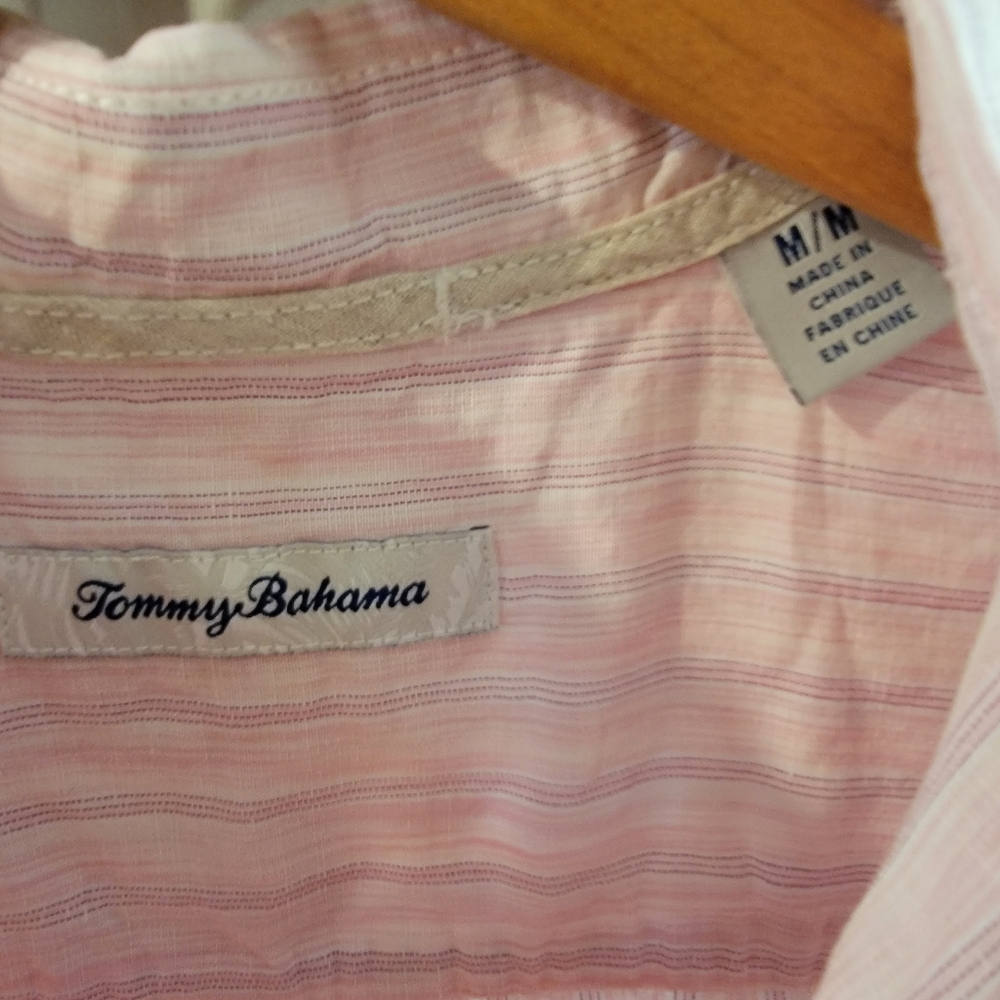 Tommy Bahama‎ Men's Sand Linen Valencia Stripe Short Sleeve Shirt Rose - Picture 7 of 14